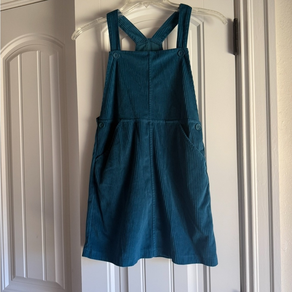 Wonder Nation Blue Ribbed Velour Pinafore Overall Dress - Girls Medium 7/8 EUC